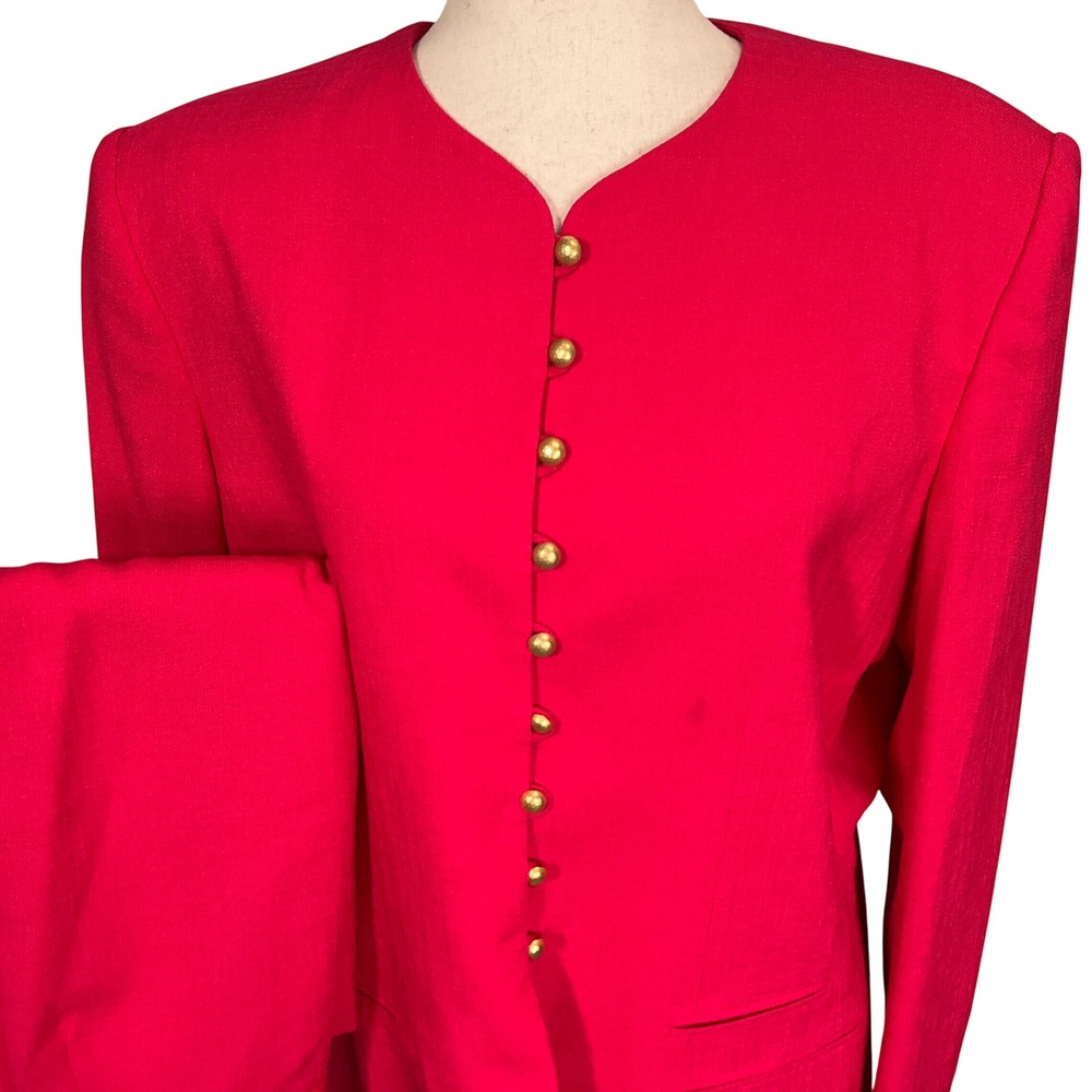 Kasper ASL Skirt Suit Women 14 Pink Gold Button Longline Holiday VTG